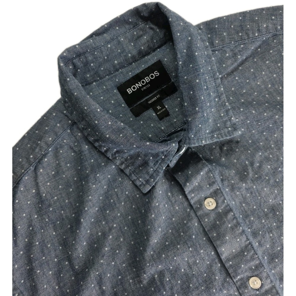 Bonobos Mens XL Standard Fit Short Sleeve POLKA DOT Button Down‎ Shirt BLUE